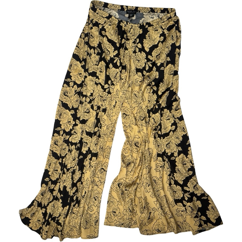 Rachel Zoe Black & Gold Floral Wide Leg Pants | Elastic Waist | Size Medium